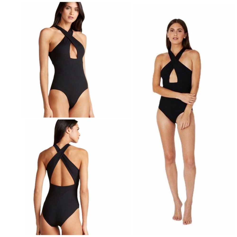 Onia Black Halter Neck One Piece Swimsuit